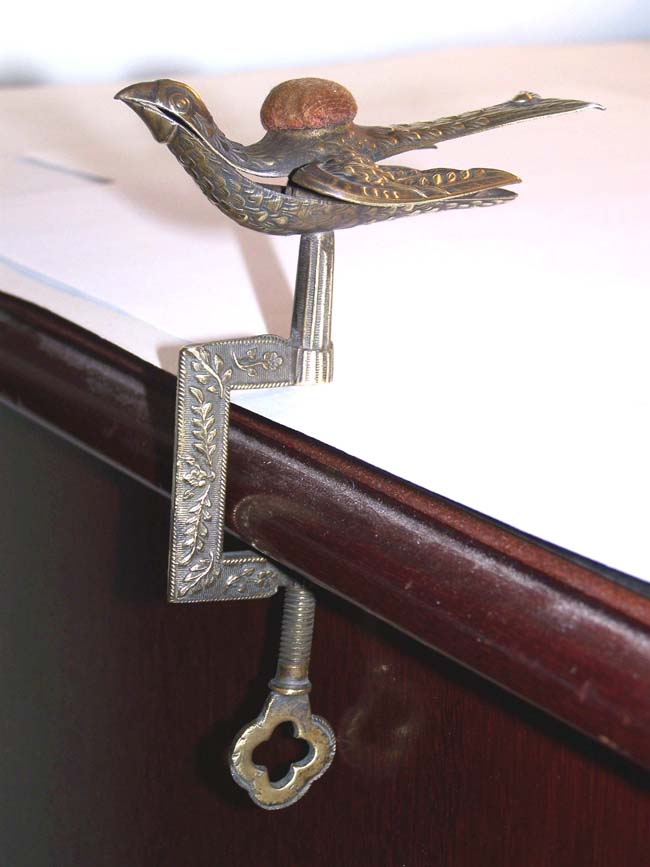 An American Brass Sewing Bird Clamp with pincushion circa 1853 — image 2